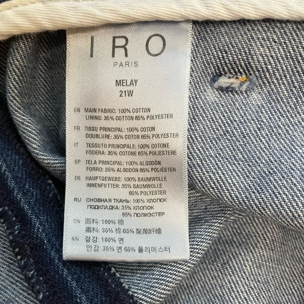 IRO Melay Denim Mini Skirt in Medium Blue Belted Paperbag Waist US Size 6 EU 38